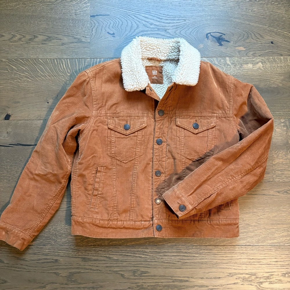 Gap Kids Corduroy/Sherpa Jacket In Deep Camel Brown Size XL (12)